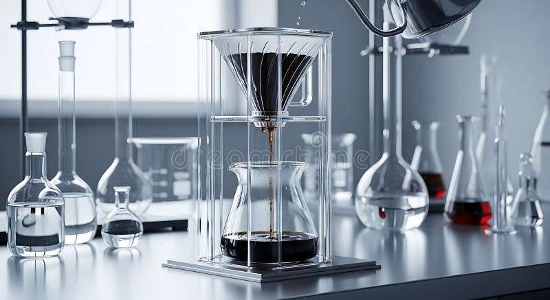 Preparación de café por vertido en ambiente de laboratorio con instrumentos de medición
